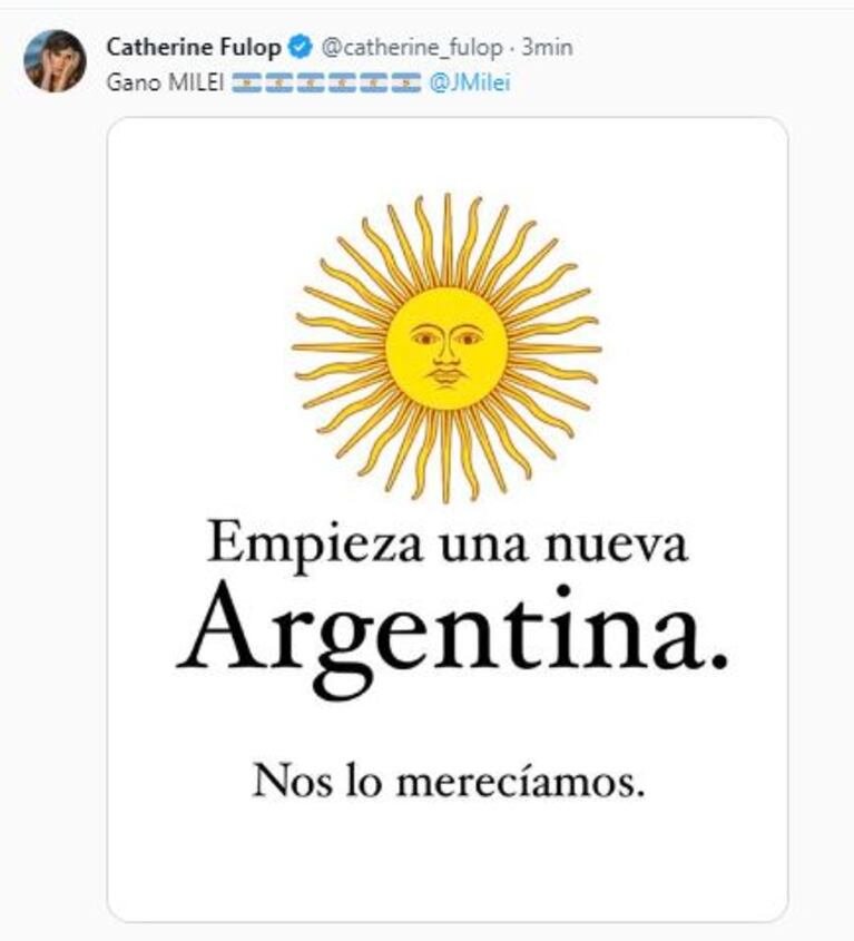 La reacción de los famosos tras la victoria de Javier Milei en el balotaje
