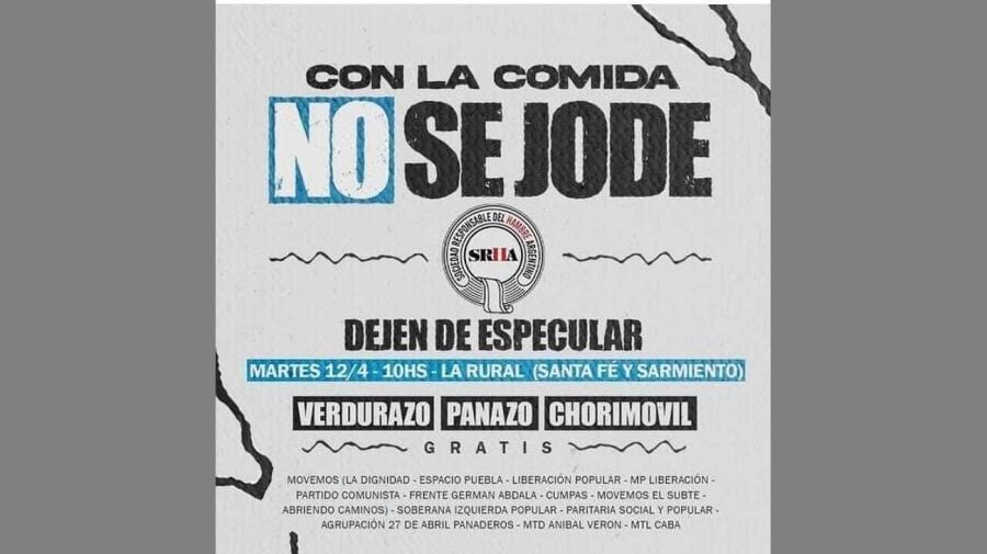 Organizaciones sociales arman un panazo, verdurazo y chorimovil frente a La Rural y piden más retenciones